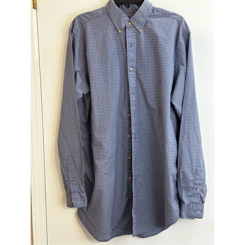 Ralph Lauren size LT blue brown and white long sleeve shirt